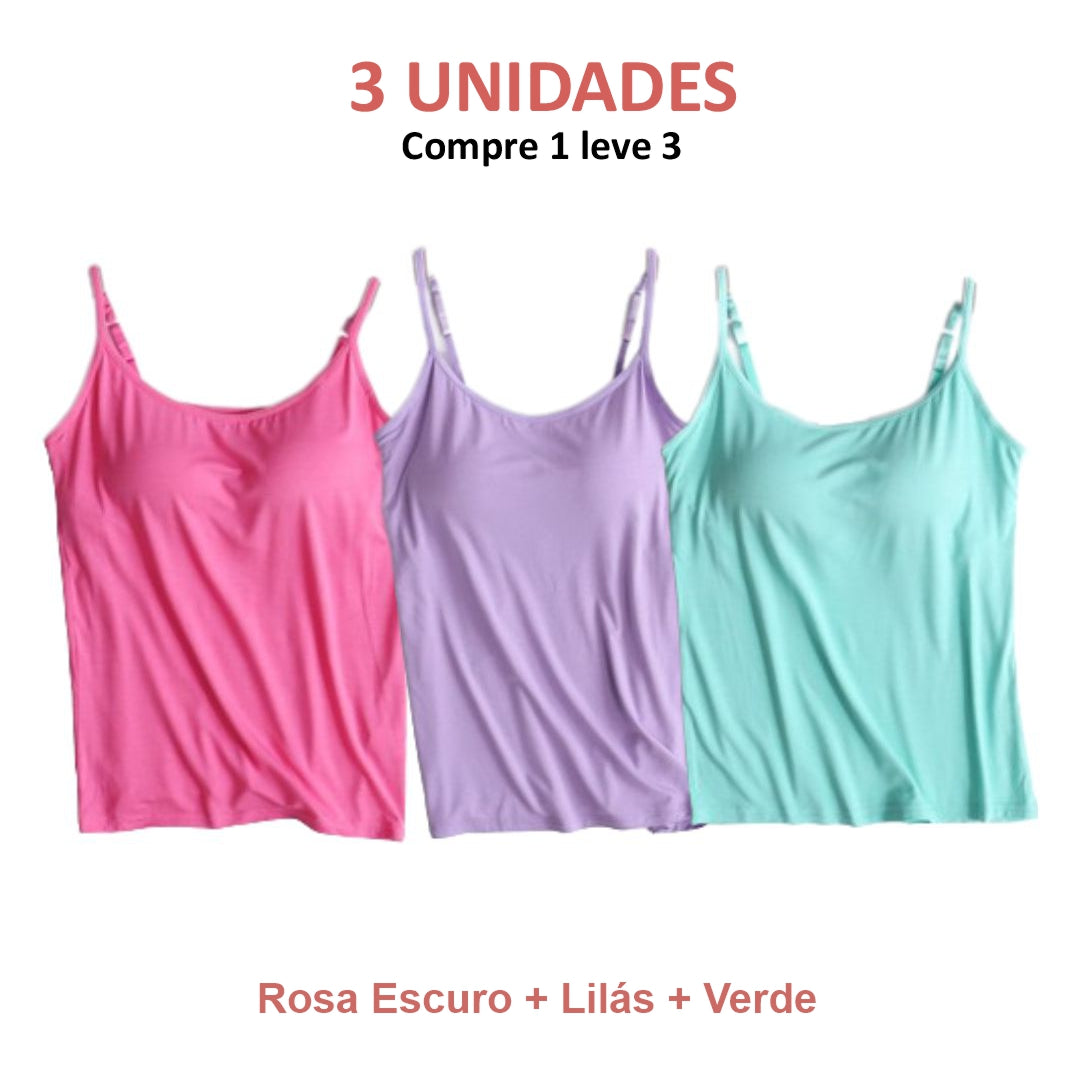 BLUSA REGATA COM SUTIÃ EMBUTIDO (COMPRE 1 LEVE 3)