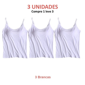 BLUSA REGATA COM SUTIÃ EMBUTIDO (COMPRE 1 LEVE 3)