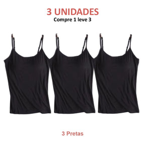 BLUSA REGATA COM SUTIÃ EMBUTIDO (COMPRE 1 LEVE 3)