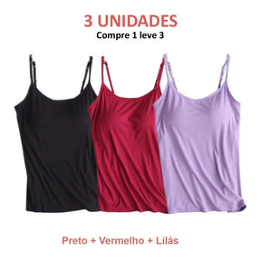 BLUSA REGATA COM SUTIÃ EMBUTIDO (COMPRE 1 LEVE 3)