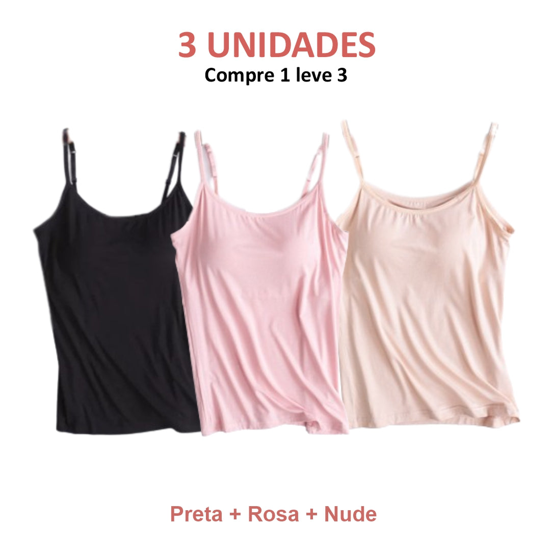 BLUSA REGATA COM SUTIÃ EMBUTIDO (COMPRE 1 LEVE 3)