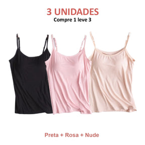 BLUSA REGATA COM SUTIÃ EMBUTIDO (COMPRE 1 LEVE 3)