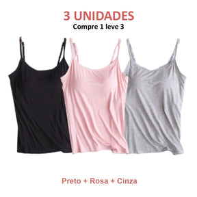 BLUSA REGATA COM SUTIÃ EMBUTIDO (COMPRE 1 LEVE 3)