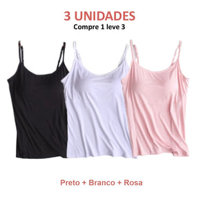 BLUSA REGATA COM SUTIÃ EMBUTIDO (COMPRE 1 LEVE 3)