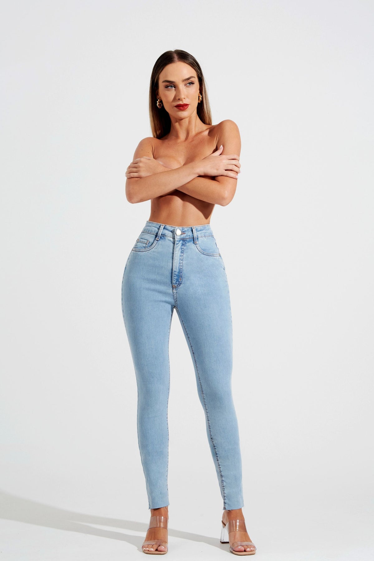 Calça Jeans Modeladora Revolucionária Skinny Clara Cós Super Alto