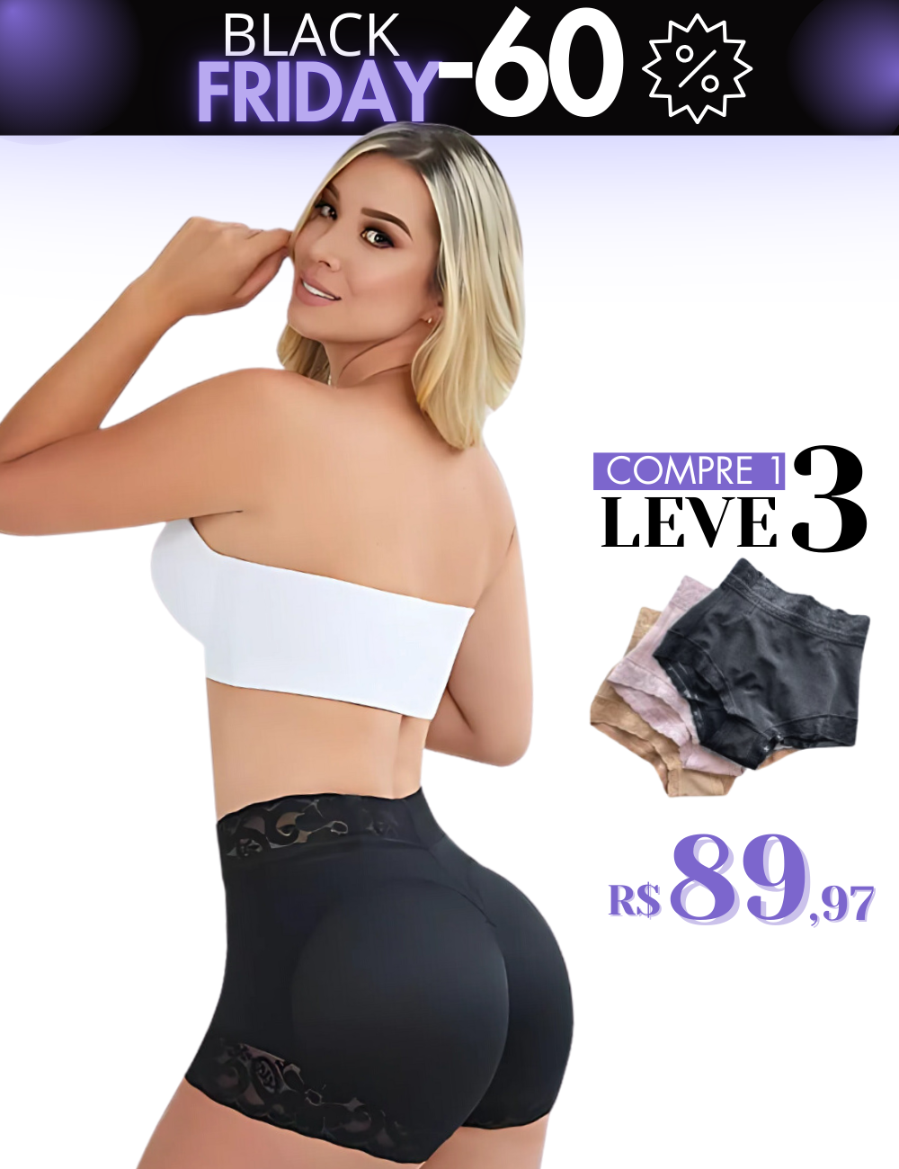 [COMPRE 1 LEVE 3] Calcinha Modeladora Lift UP - Com Barbatanas Laterais