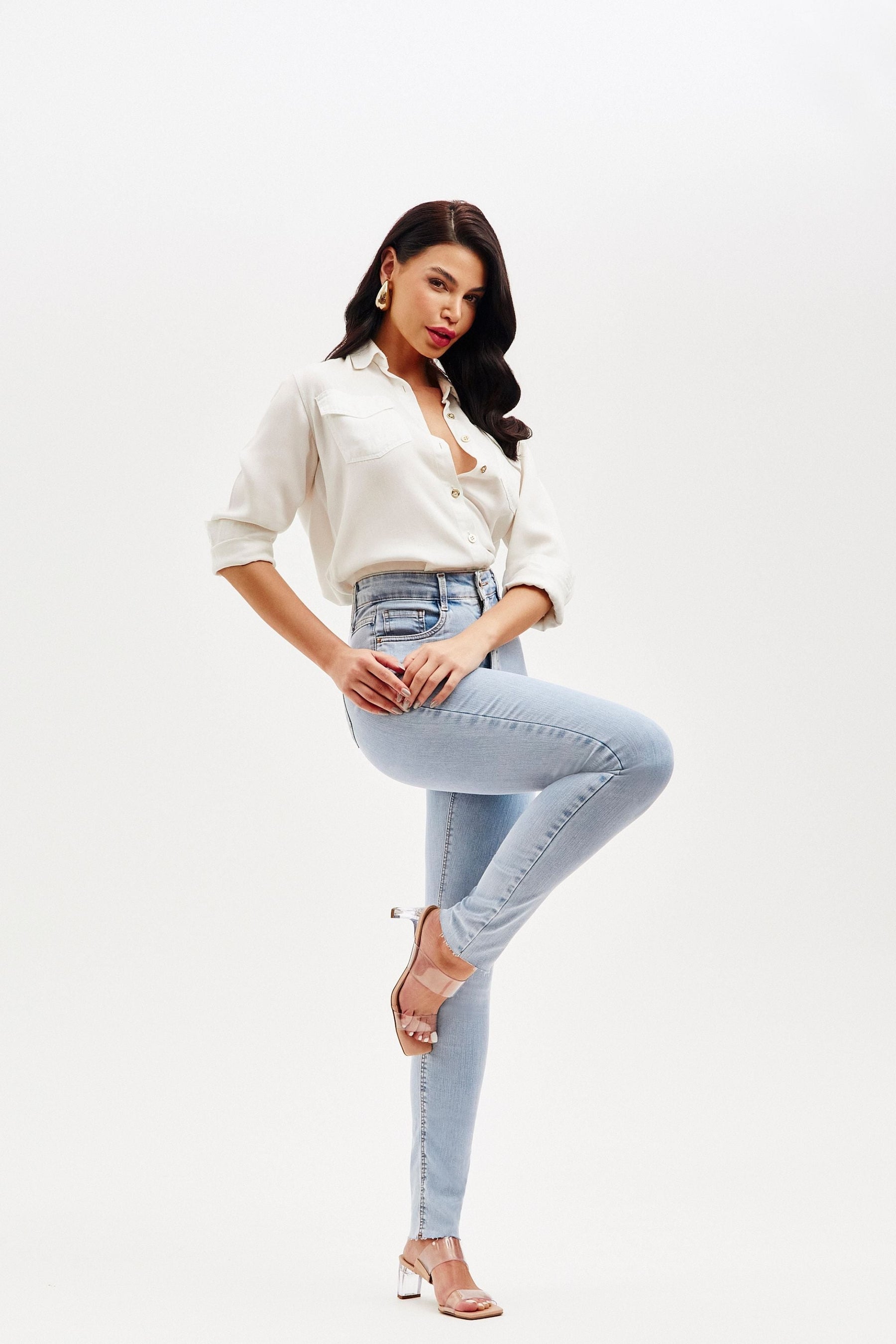 Calça Jeans Modeladora Revolucionária Skinny Clara Cós Super Alto